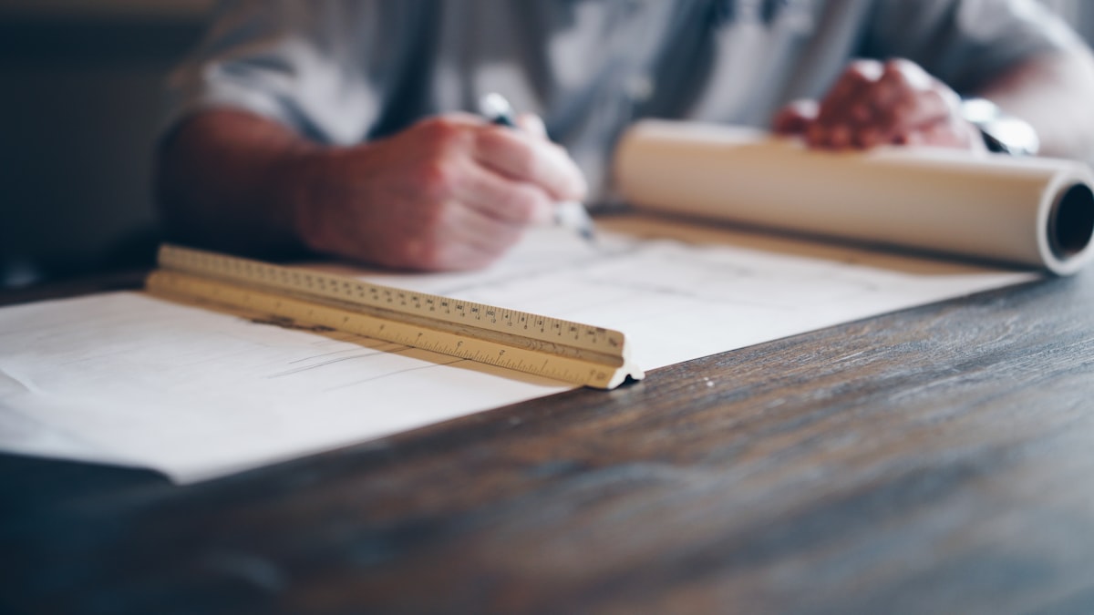 Architectural blueprints and drafting tools